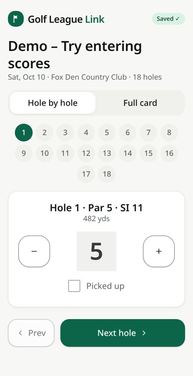 Score entry screen from the demo