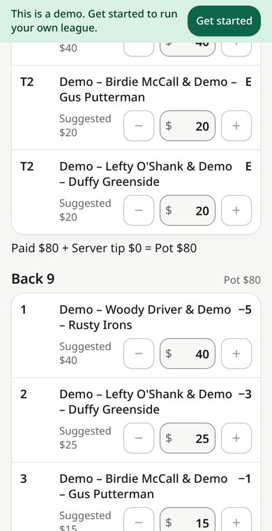 Payouts screen from the demo